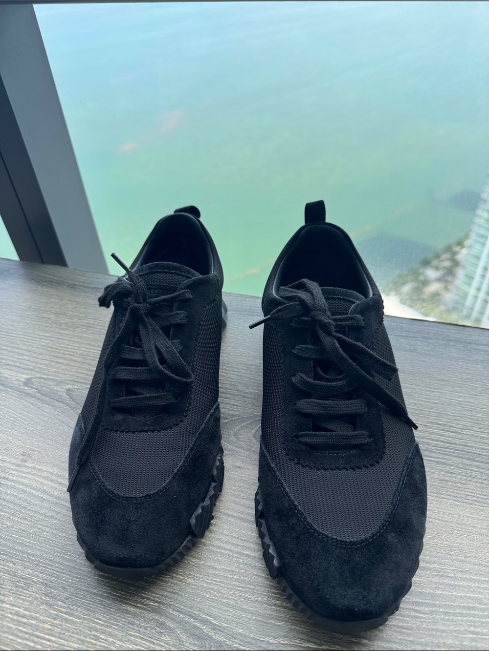 Hermes Men's Black Lace-Up Casual Sneakers